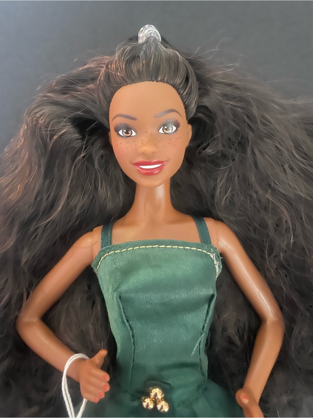 Barbie Doll with Dark Brown Hair and Green Dress
